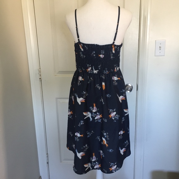 Sweet Sparrow Bird Print High Low Navy Blue Dress - Picture 3 of 8